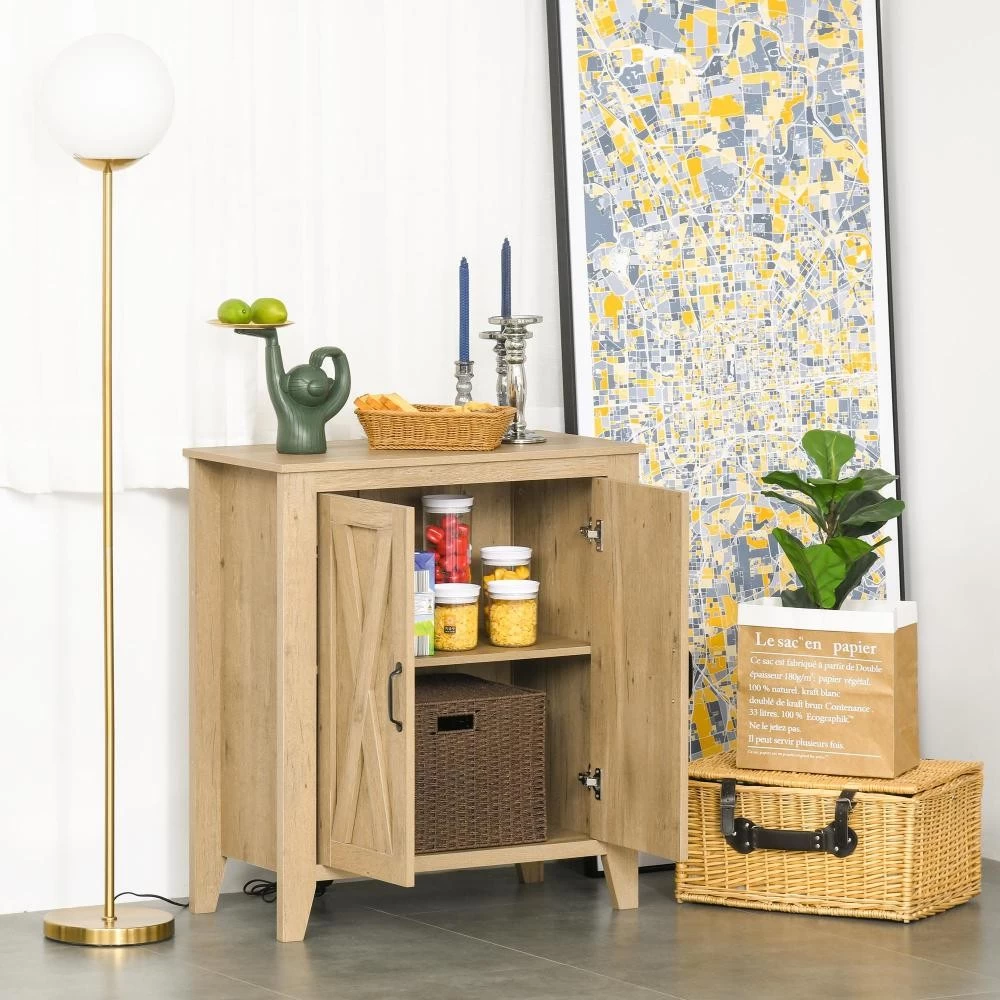 Buffet 2 Portes Style Rural Chic Placard Avec étagère MDF Aspect Bois Clair 6 Buffet 2 Portes Style Rural Chic Placard Avec étagère MDF Aspect Bois Clair – Image 6