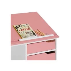 Bureau Enfant EMMA En Pin Massif 4 Tiroirs Et Plateau Inclinable Lasuré Blanc Et Rose