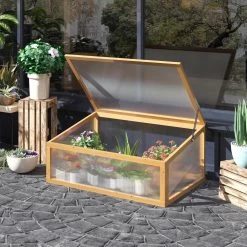 Mini Serre De Jardin Serre à Tomates Dim. 90L X 60l X 40H Cm Toit Ouvrable Panneaux De Polycarbonate Bois Sapin Pré-huilé
