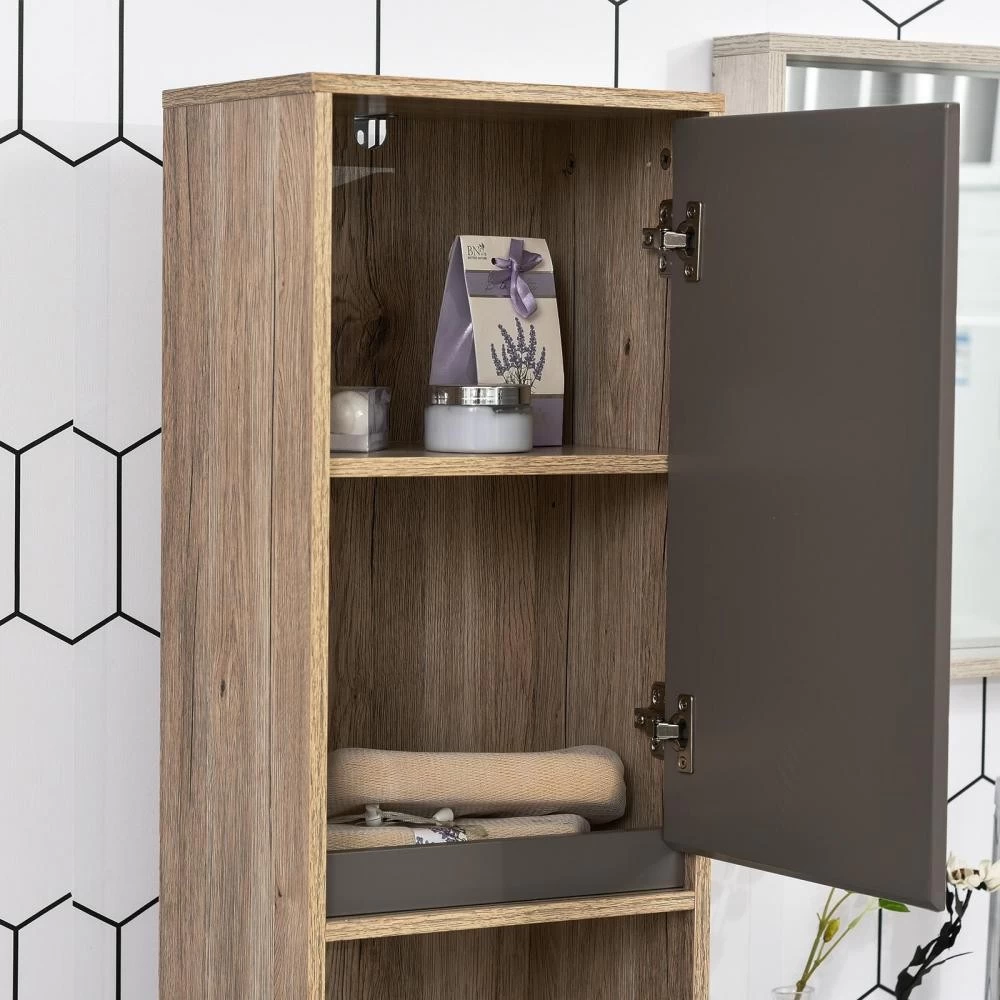 Meuble Colonne Rangement Salle De Bain Style Cosy Dim. 30L X 24l X 170H Cm 2 Portes étagère 2 Niches Chêne Clair Gris 9 Meuble Colonne Rangement Salle De Bain Style Cosy Dim. 30L X 24l X 170H Cm 2 Portes étagère 2 Niches Chêne Clair Gris – Image 9