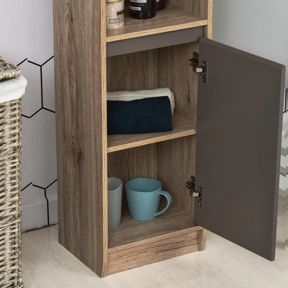 Meuble Colonne Rangement Salle De Bain Style Cosy Dim. 30L X 24l X 170H Cm 2 Portes étagère 2 Niches Chêne Clair Gris 2 Meuble Colonne Rangement Salle De Bain Style Cosy Dim. 30L X 24l X 170H Cm 2 Portes étagère 2 Niches Chêne Clair Gris – Image 2