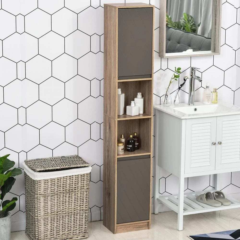 Meuble Colonne Rangement Salle De Bain Style Cosy Dim. 30L X 24l X 170H Cm 2 Portes étagère 2 Niches Chêne Clair Gris 6 Meuble Colonne Rangement Salle De Bain Style Cosy Dim. 30L X 24l X 170H Cm 2 Portes étagère 2 Niches Chêne Clair Gris – Image 6