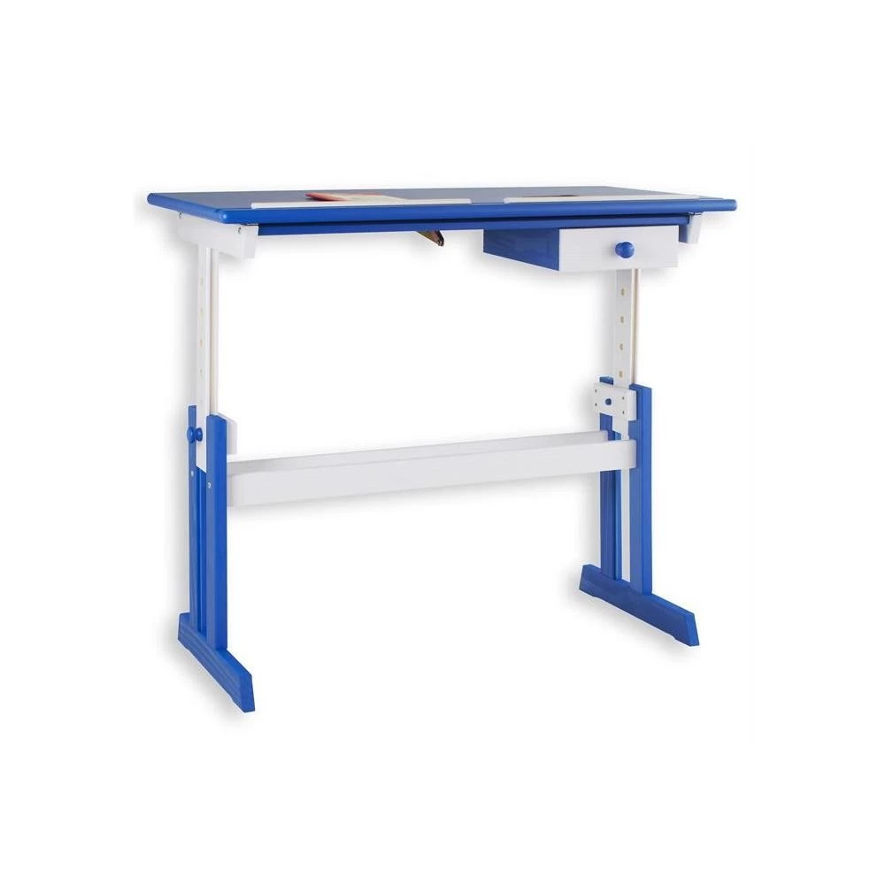 Bureau Enfant FLEXI En Pin Massif Réglable En Hauteur Et Plateau Inclinable Lasuré Blanc Et Bleu 1 Bureau Enfant FLEXI En Pin Massif Réglable En Hauteur Et Plateau Inclinable Lasuré Blanc Et Bleu