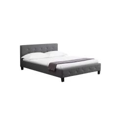 Lit Double JOSY 140 X 190 Cm Capitonné Avec Sommier Revêtement Synthétique Gris