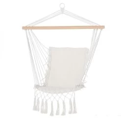 Chaise Suspendue Chaise Hamac De Voyage Portable Assise Dossier Rembourrés Macramé Coton Polyester Beige