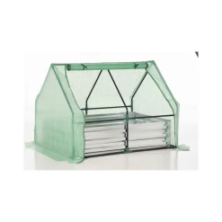 Mini Serre De Jardin Serre à Tomates Avec Carré Potager - Acier Thermo-laqué, Tôle D'acier Ondulée, PE Haute Densité Anti-UV - Fenêtre Zippée Enroulable Vert