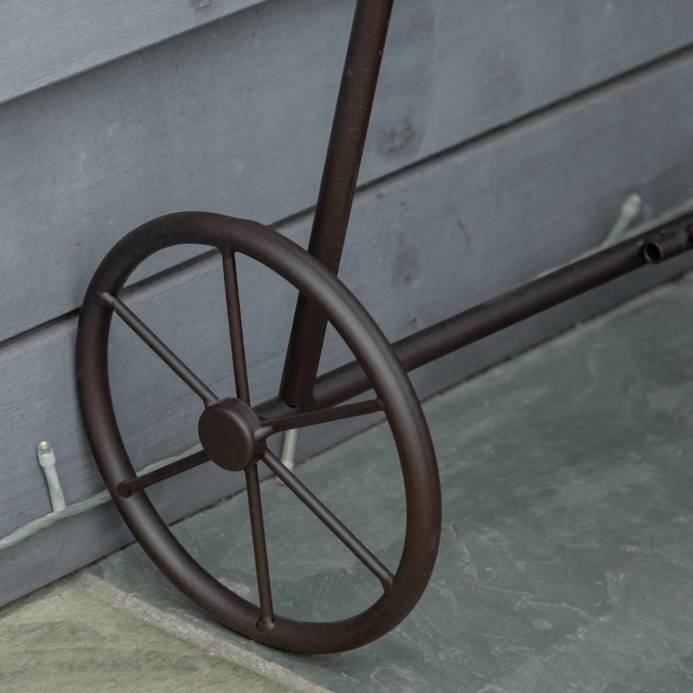 Jardinière Chariot Sur Pied 3 Niveaux Style Rural Chic - Pliable - 2 Poignées Et Roues - Nœuds De Corde Métal Martelé Effet Vieilli 2 Jardinière Chariot Sur Pied 3 Niveaux Style Rural Chic - Pliable - 2 Poignées Et Roues - Nœuds De Corde Métal Martelé Effet Vieilli – Image 2