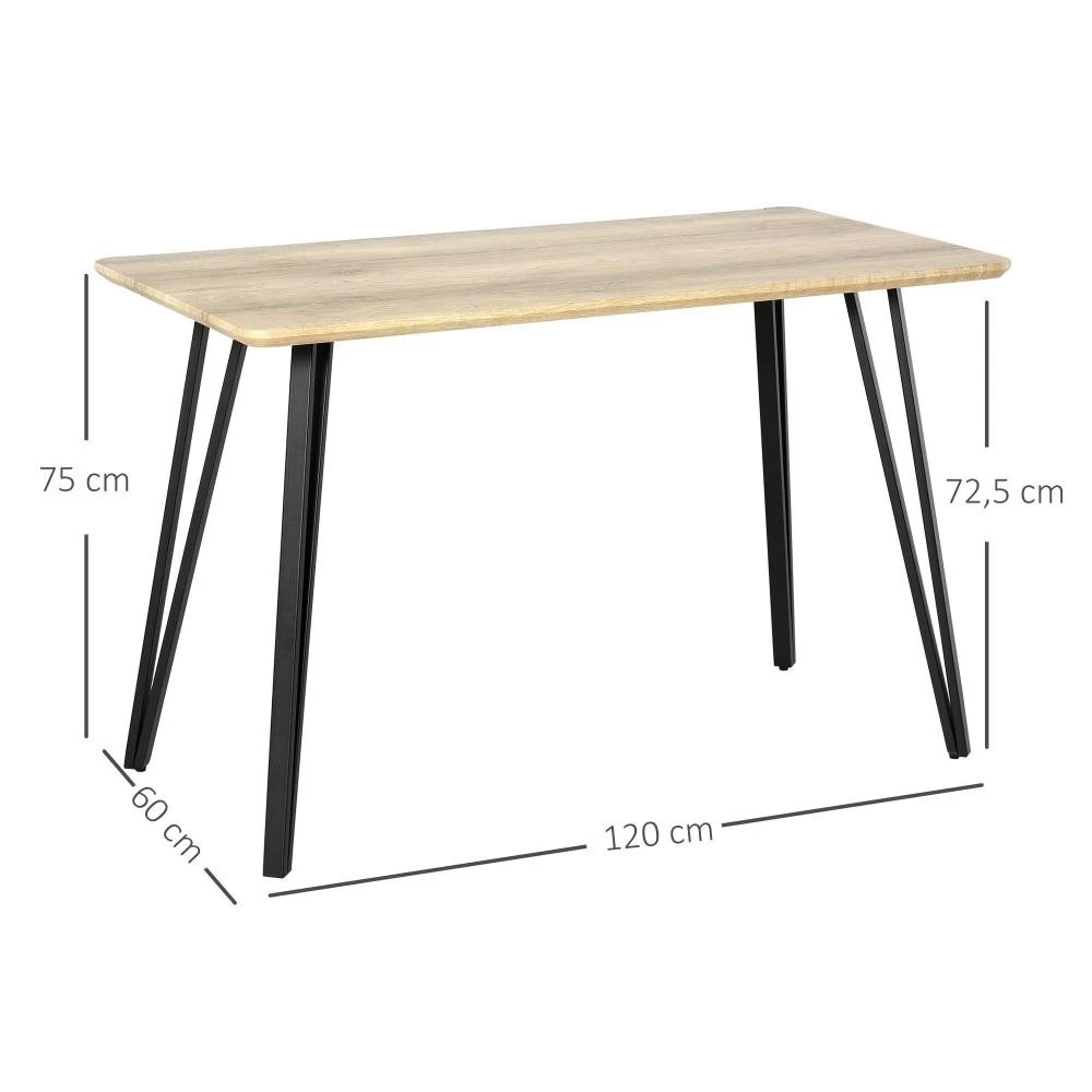 Table à Manger Design Industriel Grand Plateau Dim. 120L X 60l X 75H Cm Pieds Métal Noir En épingles MDF Aspect Chêne Clair 7 Table à Manger Design Industriel Grand Plateau Dim. 120L X 60l X 75H Cm Pieds Métal Noir En épingles MDF Aspect Chêne Clair – Image 7