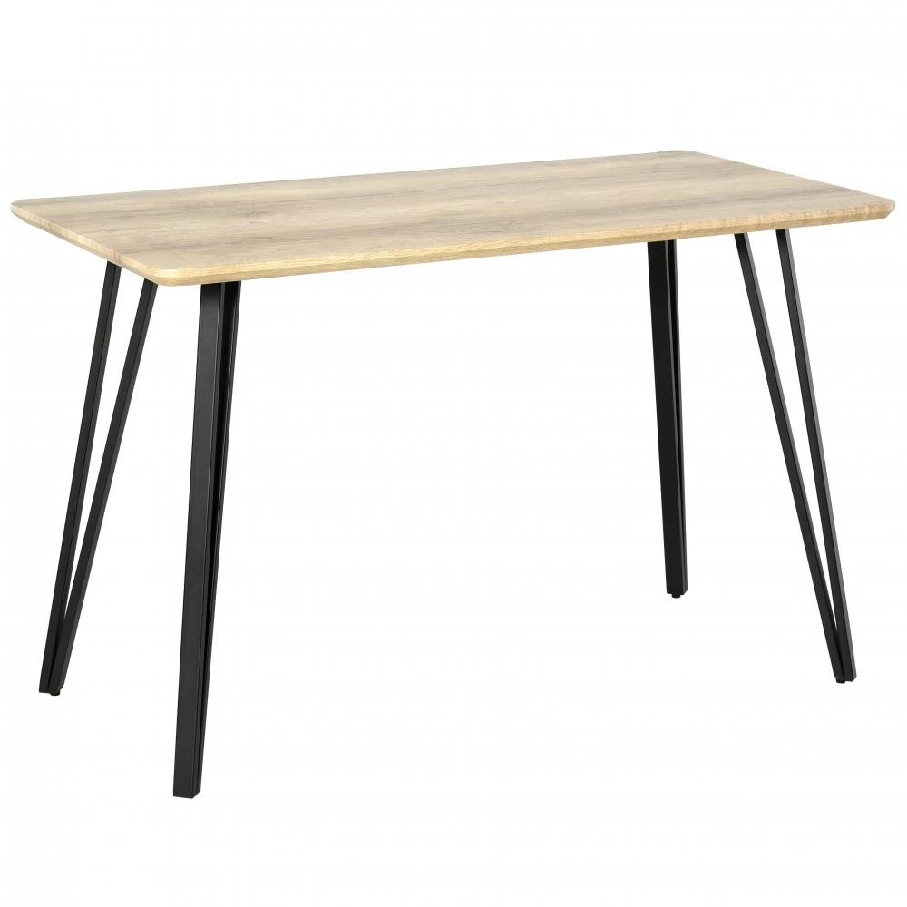 Table à Manger Design Industriel Grand Plateau Dim. 120L X 60l X 75H Cm Pieds Métal Noir En épingles MDF Aspect Chêne Clair 6 Table à Manger Design Industriel Grand Plateau Dim. 120L X 60l X 75H Cm Pieds Métal Noir En épingles MDF Aspect Chêne Clair – Image 6