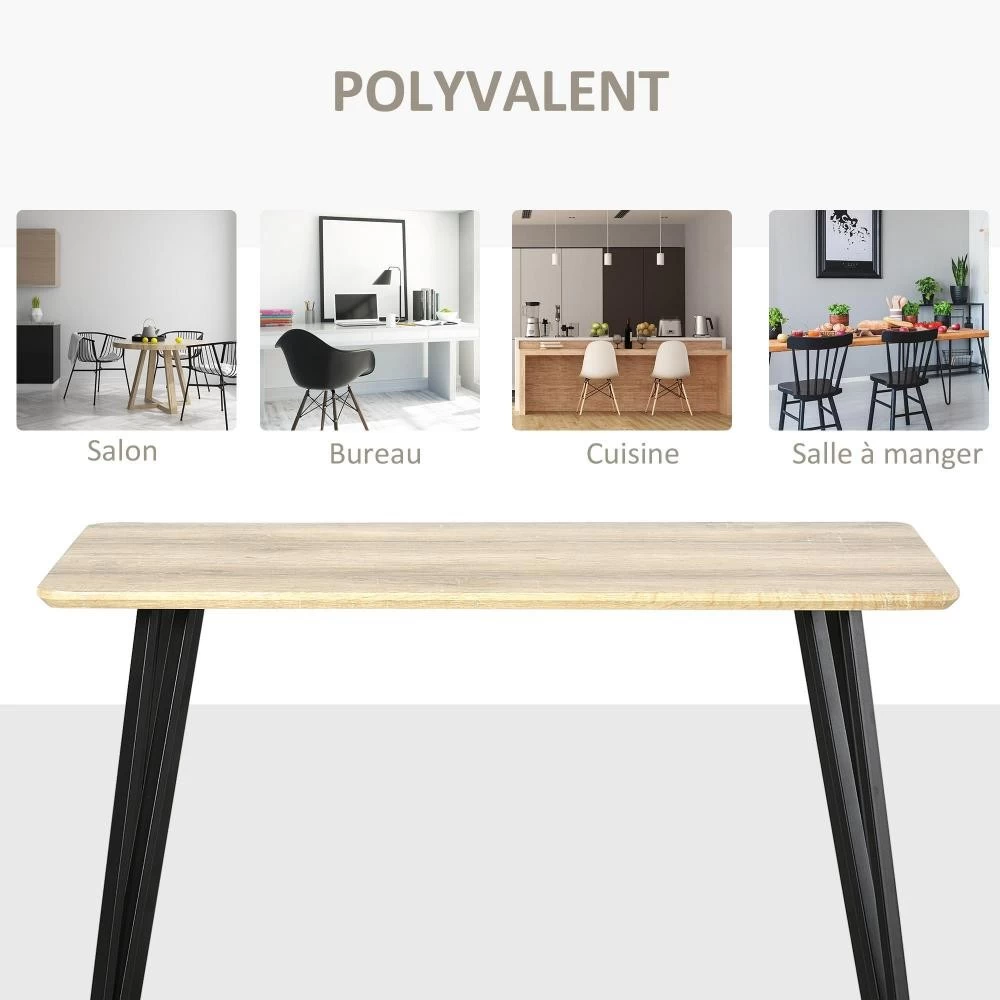 Table à Manger Design Industriel Grand Plateau Dim. 120L X 60l X 75H Cm Pieds Métal Noir En épingles MDF Aspect Chêne Clair 1 Table à Manger Design Industriel Grand Plateau Dim. 120L X 60l X 75H Cm Pieds Métal Noir En épingles MDF Aspect Chêne Clair