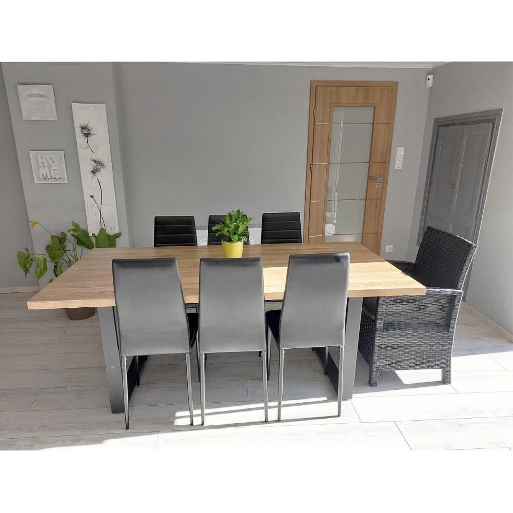 MACON Table De Salle à Manger Plateau Aspect Chêne Pieds Noir180 Cm 4 MACON Table De Salle à Manger Plateau Aspect Chêne Pieds Noir180 Cm – Image 4