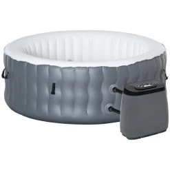 Spa Gonflable Rond 4 Personnes Ø 1,8 X 0,68H M - 108 Buses D'air Hydro-massantes - Fonctions Chauffage Filtration - Liner PVC ABS Gris Blanc