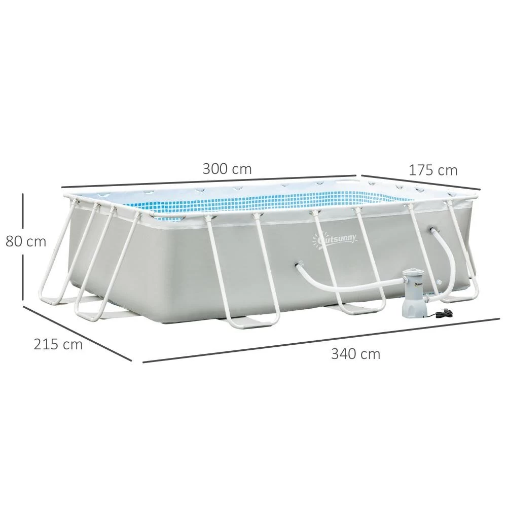 Piscine Tubulaire Hors Sol Rectangulaire Avec Filtre Dim. 340L X 215l X 80H Cm Acier PVC Gris Clair 6 Piscine Tubulaire Hors Sol Rectangulaire Avec Filtre Dim. 340L X 215l X 80H Cm Acier PVC Gris Clair – Image 6