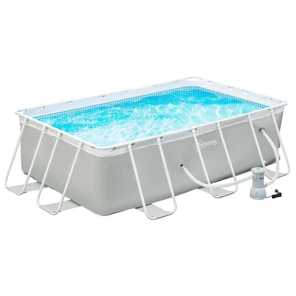 Piscine Tubulaire Hors Sol Rectangulaire Avec Filtre Dim. 340L X 215l X 80H Cm Acier PVC Gris Clair 1 Piscine Tubulaire Hors Sol Rectangulaire Avec Filtre Dim. 340L X 215l X 80H Cm Acier PVC Gris Clair