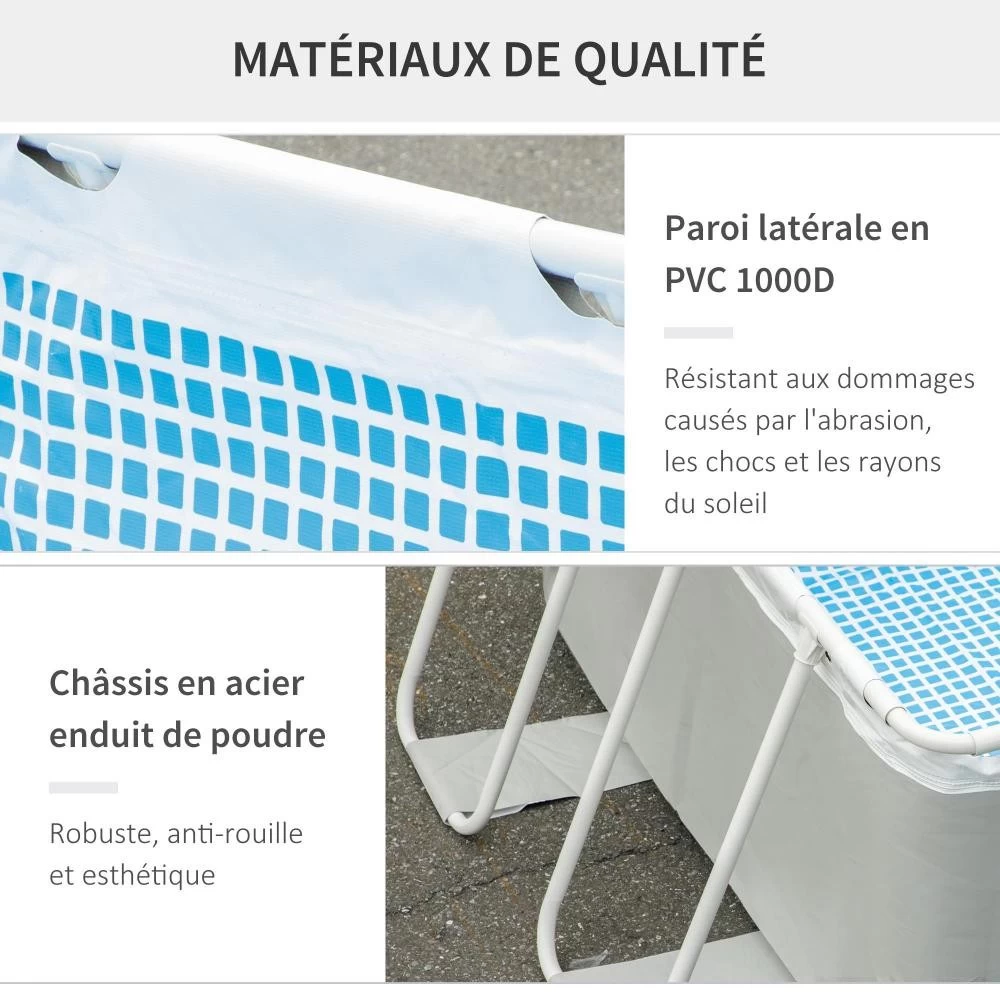 Piscine Tubulaire Hors Sol Rectangulaire Avec Filtre Dim. 340L X 215l X 80H Cm Acier PVC Gris Clair 2 Piscine Tubulaire Hors Sol Rectangulaire Avec Filtre Dim. 340L X 215l X 80H Cm Acier PVC Gris Clair – Image 2