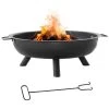 Brasero Boule De Feu Cheminée Foyer Extérieur Dim. 79L X 69l X 25,5H Cm 2 Poignées Tisonnier Acier Noir