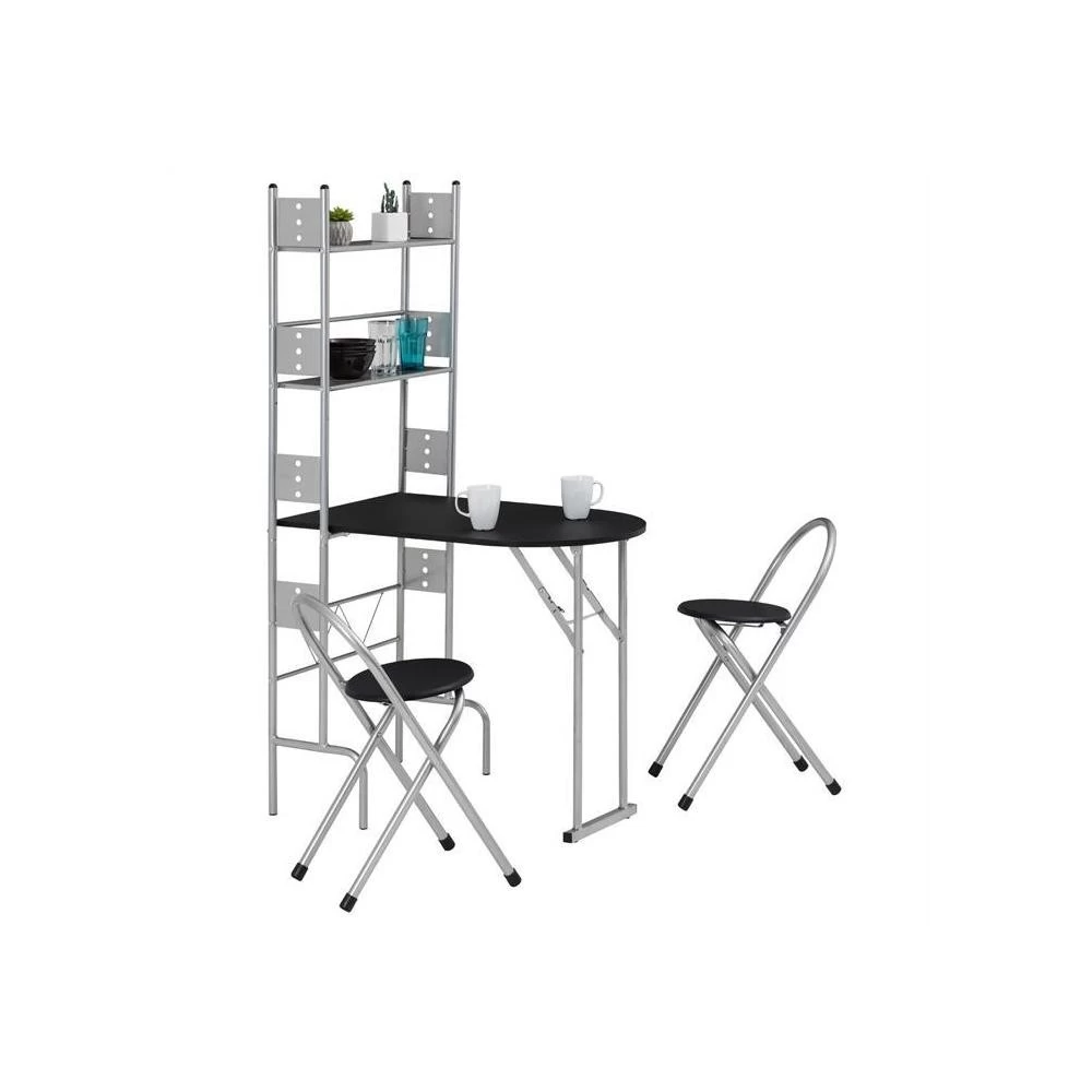 Ensemble Table De Cuisine Pliable Avec étagères Et 2 Chaises JONATHAN Noir 5 Ensemble Table De Cuisine Pliable Avec étagères Et 2 Chaises JONATHAN Noir – Image 5