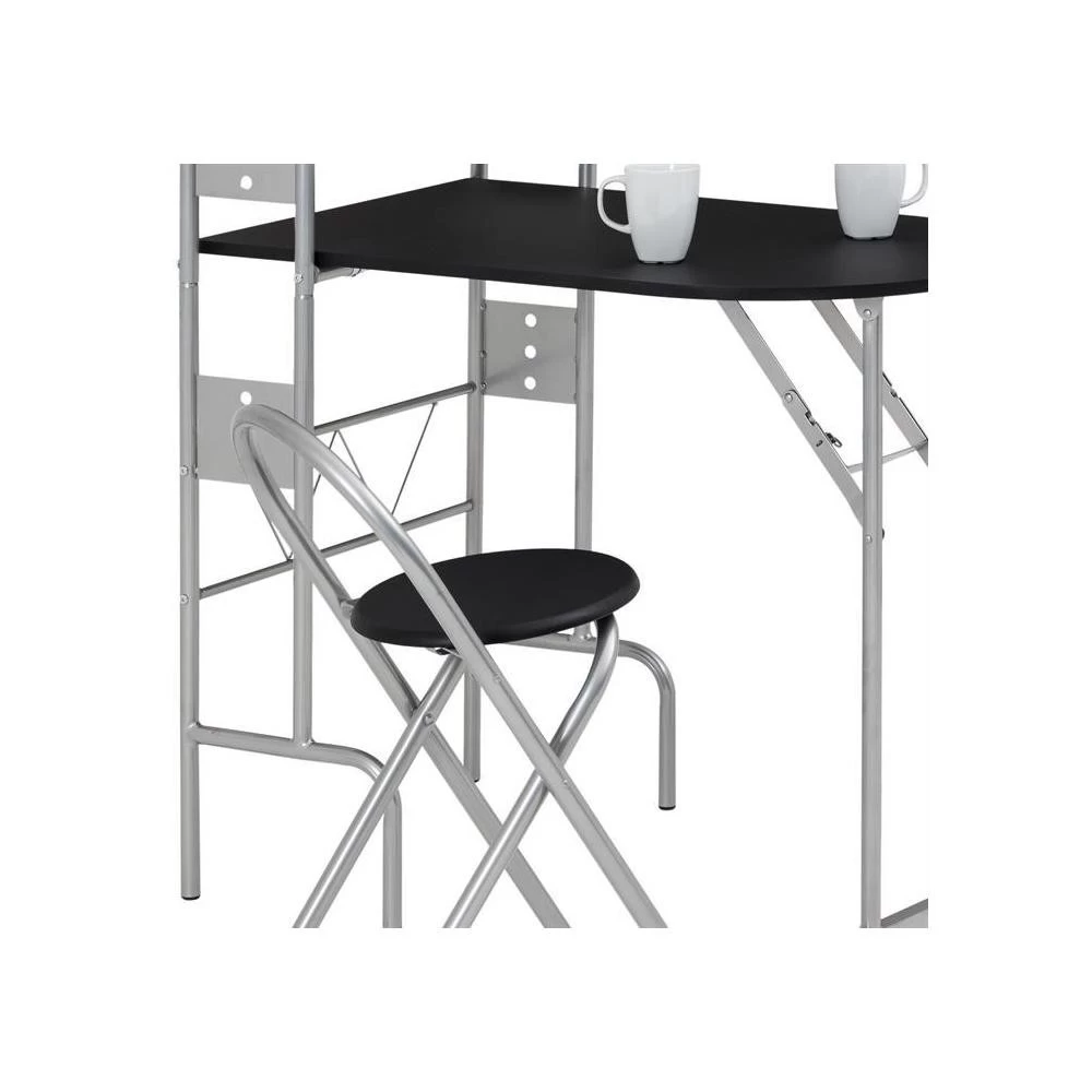 Ensemble Table De Cuisine Pliable Avec étagères Et 2 Chaises JONATHAN Noir 2 Ensemble Table De Cuisine Pliable Avec étagères Et 2 Chaises JONATHAN Noir – Image 2