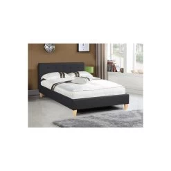 Lit Simple LILLE 120 X 190 Cm Capitonné Avec Sommier Revêtement En Tissu Noir