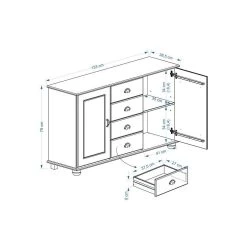 Buffet COLMAR En Pin Massif 4 Tiroirs Et 2 Portes Lasuré Blanc Et Brun