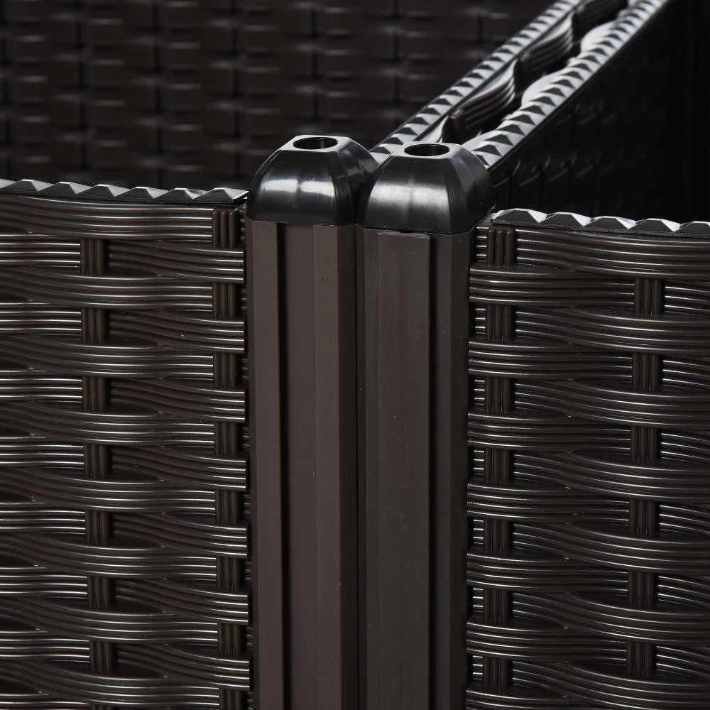 Jardinière Sur Pieds Carré Potager 2 étages Dim. 80L X 80l X 44H Cm Insert D'irrigation Plastique Imitation Rotin Tressé Chocolat 6 Jardinière Sur Pieds Carré Potager 2 étages Dim. 80L X 80l X 44H Cm Insert D'irrigation Plastique Imitation Rotin Tressé Chocolat – Image 6