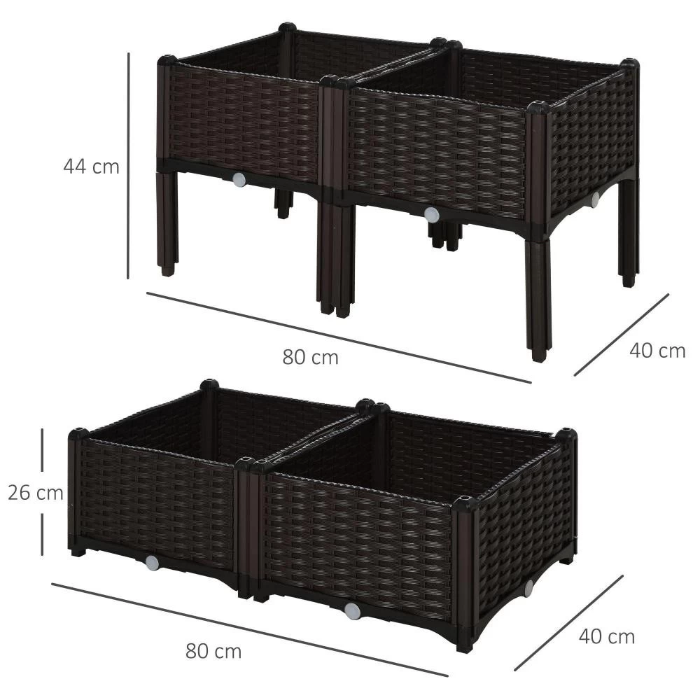 Jardinière Sur Pieds Carré Potager 2 étages Dim. 80L X 80l X 44H Cm Insert D'irrigation Plastique Imitation Rotin Tressé Chocolat 7 Jardinière Sur Pieds Carré Potager 2 étages Dim. 80L X 80l X 44H Cm Insert D'irrigation Plastique Imitation Rotin Tressé Chocolat – Image 7