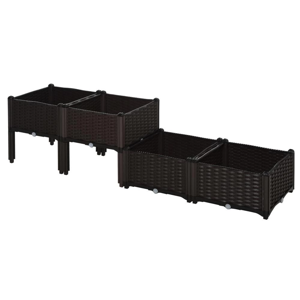 Jardinière Sur Pieds Carré Potager 2 étages Dim. 80L X 80l X 44H Cm Insert D'irrigation Plastique Imitation Rotin Tressé Chocolat 3 Jardinière Sur Pieds Carré Potager 2 étages Dim. 80L X 80l X 44H Cm Insert D'irrigation Plastique Imitation Rotin Tressé Chocolat – Image 3