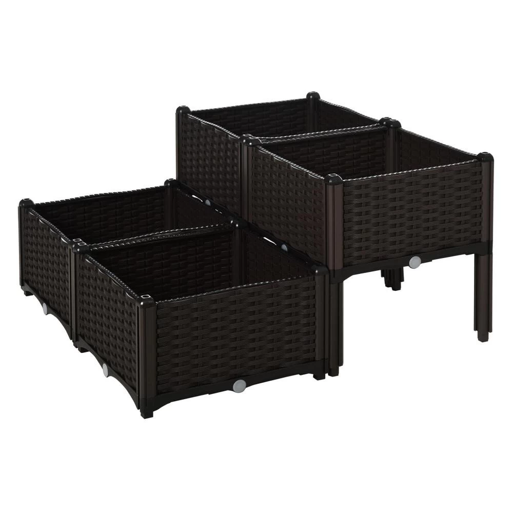 Jardinière Sur Pieds Carré Potager 2 étages Dim. 80L X 80l X 44H Cm Insert D'irrigation Plastique Imitation Rotin Tressé Chocolat 5 Jardinière Sur Pieds Carré Potager 2 étages Dim. 80L X 80l X 44H Cm Insert D'irrigation Plastique Imitation Rotin Tressé Chocolat – Image 5