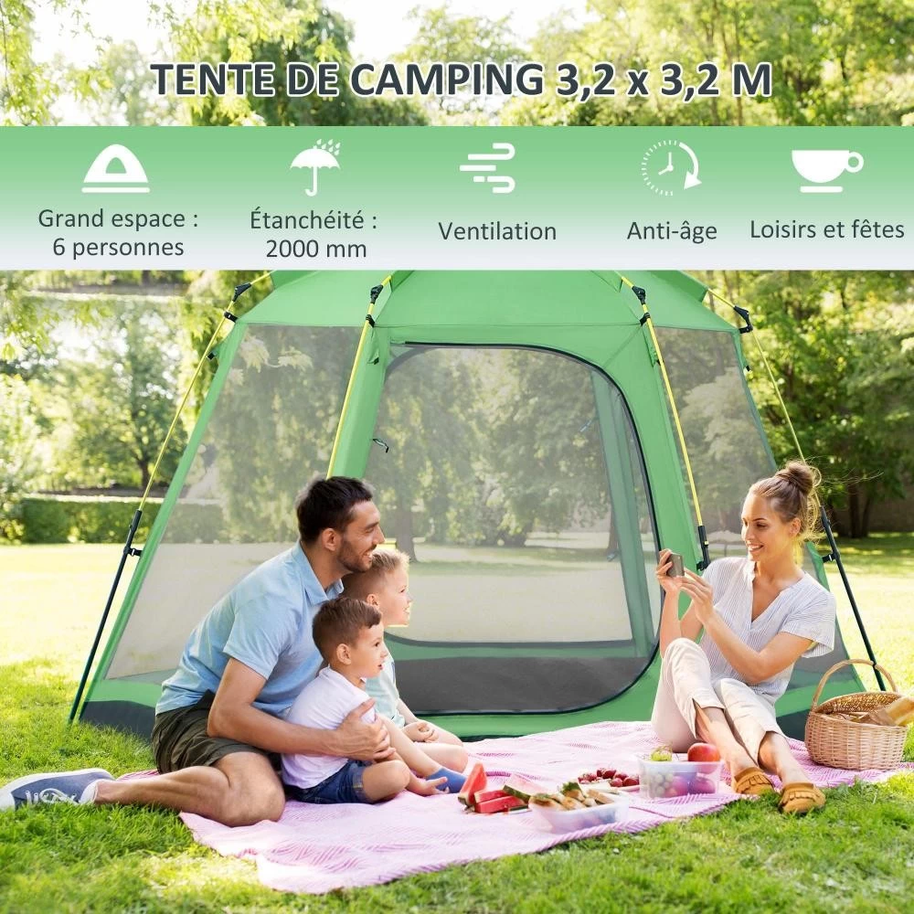 Tente De Camping Familiale 6 Personnes Montage Instantanée Pop-up 4 Fenêtres 2 Portes Dim. 320L X 320l X 176H Cm Fibre Verre Polyester Vert Gris 8 Tente De Camping Familiale 6 Personnes Montage Instantanée Pop-up 4 Fenêtres 2 Portes Dim. 320L X 320l X 176H Cm Fibre Verre Polyester Vert Gris – Image 8