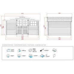 Abri De Jardin - 12.54 M² - 4.13 X 3.05 X 2.18 M - 34 Mm.