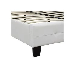 Lit Double MATHIEU 140 X 190 Cm Capitonné Avec Sommier Revêtement Synthétique Blanc