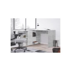 Bureau D'angle CARMEN Avec Meuble De Rangement Décor Béton