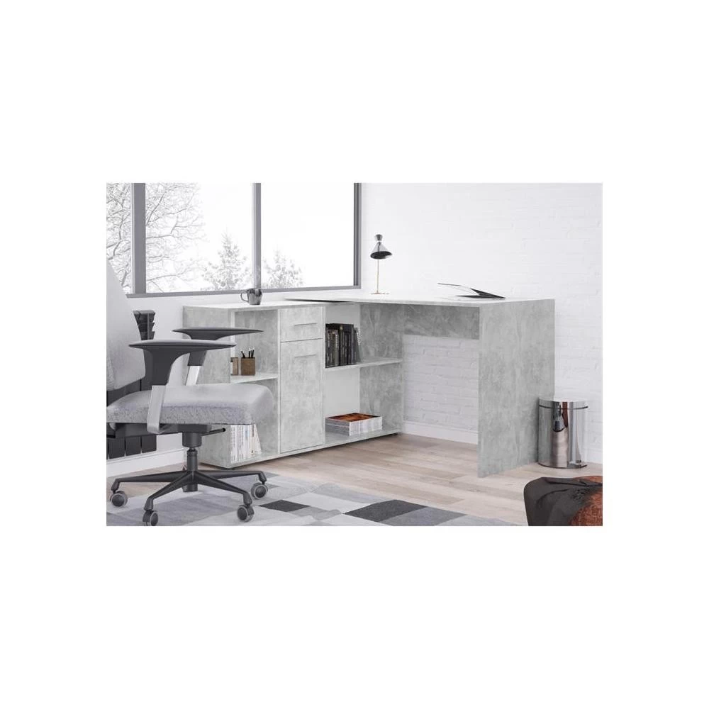 Bureau D'angle CARMEN Avec Meuble De Rangement Décor Béton 1 Bureau D'angle CARMEN Avec Meuble De Rangement Décor Béton