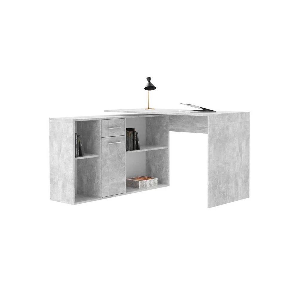 Bureau D'angle CARMEN Avec Meuble De Rangement Décor Béton 5 Bureau D'angle CARMEN Avec Meuble De Rangement Décor Béton – Image 5