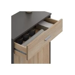 Buffet CALAIS En Mélaminé Gris Mat Et Décor Chêne Sonoma