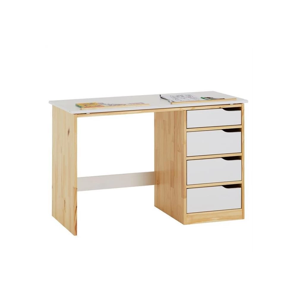 Bureau Enfant EMMA En Pin Massif 4 Tiroirs Et Plateau Inclinable Naturel Et Lasuré Blanc 5 Bureau Enfant EMMA En Pin Massif 4 Tiroirs Et Plateau Inclinable Naturel Et Lasuré Blanc – Image 5