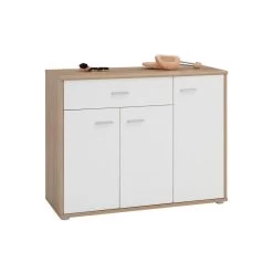 Meuble à Chaussures CAMILLE En Mélaminé Décor Chêne Sonoma Et Blanc Mat