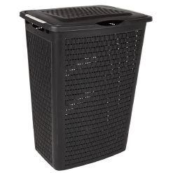 Panier à Linge Avec Poignées Et Couvercle Design Rotin Noir 50 L
