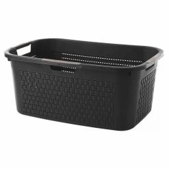 Corbeille à Linge Avec Poignées Design Rotin Noire 40 L