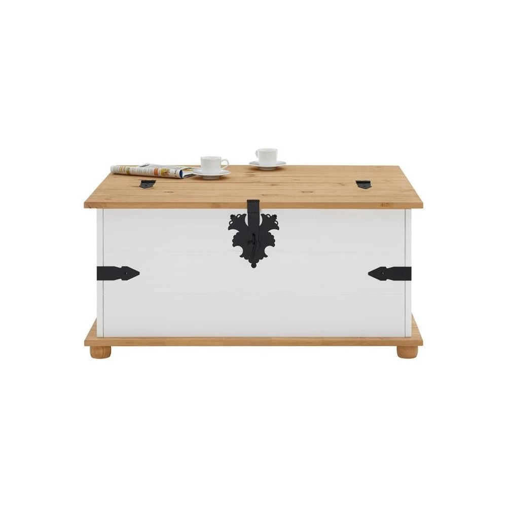 Table Basse Coffre En Pin TEQUILA Style Mexicain Avec 5 Tiroirs Lasuré Blanc Et Brun 9 Table Basse Coffre En Pin TEQUILA Style Mexicain Avec 5 Tiroirs Lasuré Blanc Et Brun – Image 9