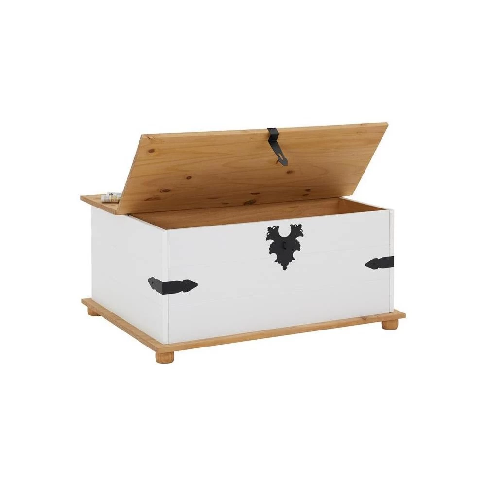 Table Basse Coffre En Pin TEQUILA Style Mexicain Avec 5 Tiroirs Lasuré Blanc Et Brun 5 Table Basse Coffre En Pin TEQUILA Style Mexicain Avec 5 Tiroirs Lasuré Blanc Et Brun – Image 5