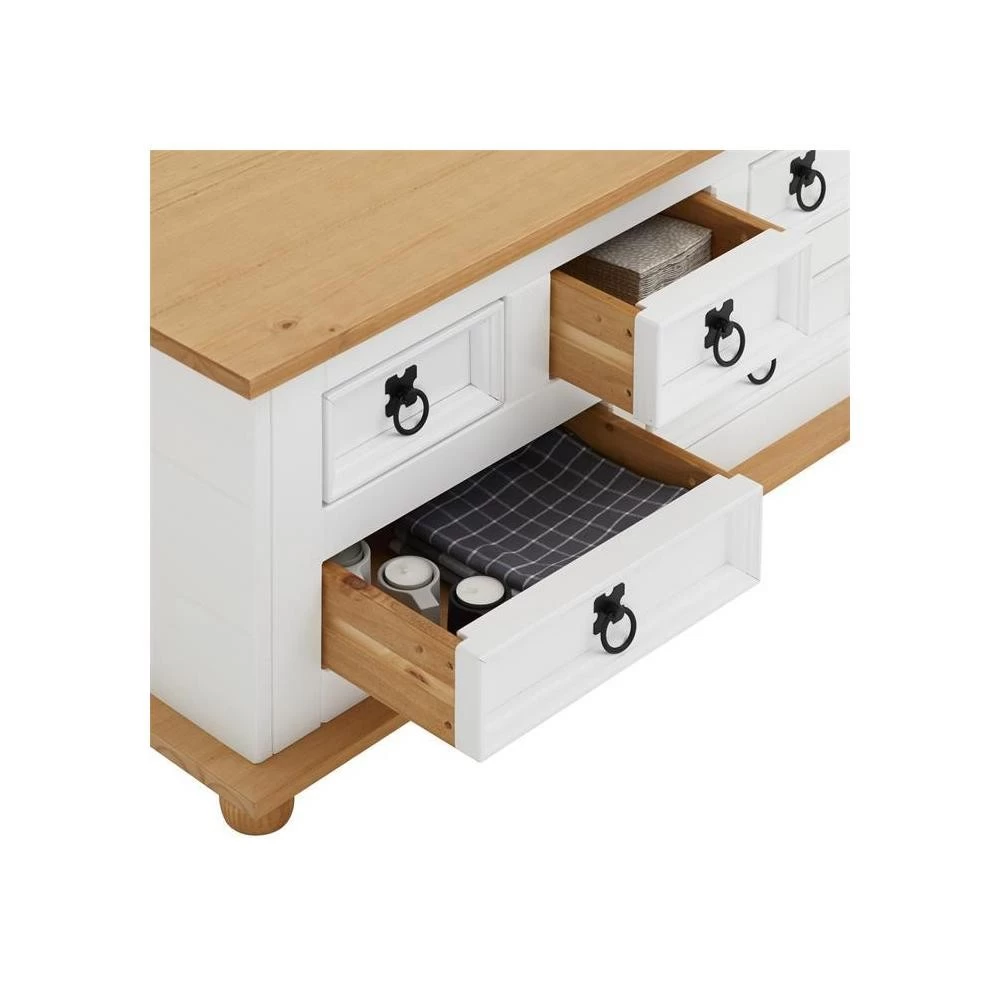 Table Basse Coffre En Pin TEQUILA Style Mexicain Avec 5 Tiroirs Lasuré Blanc Et Brun 4 Table Basse Coffre En Pin TEQUILA Style Mexicain Avec 5 Tiroirs Lasuré Blanc Et Brun – Image 4