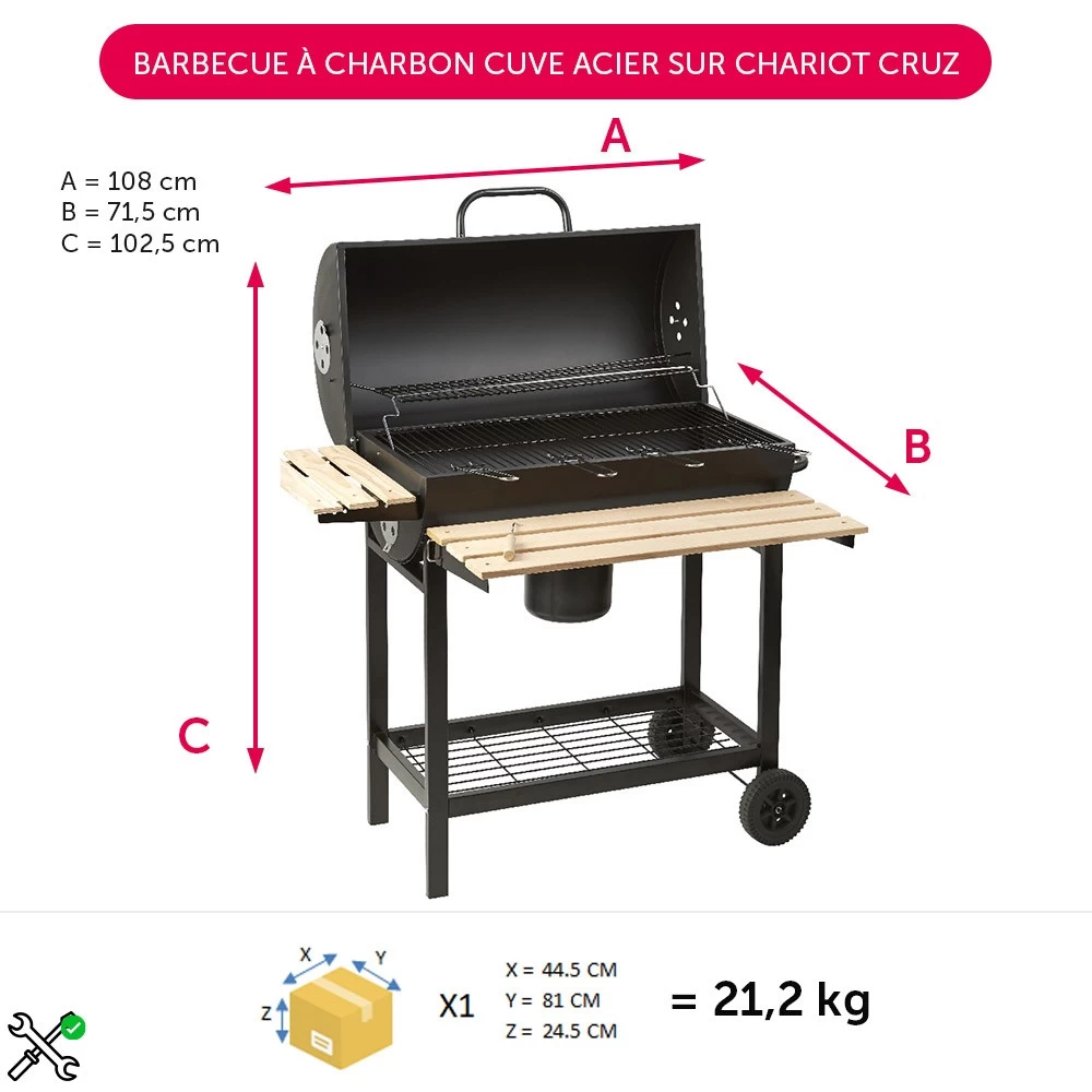 Barbecue à Charbon Cuve Acier Sur Chariot Cruz 5 Barbecue à Charbon Cuve Acier Sur Chariot Cruz – Image 5