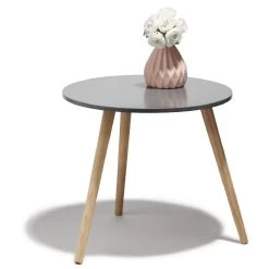 Bout De Canapé Charlotte Gris Pieds En Pin Naturel - Ø48 X H.42.5 Cm