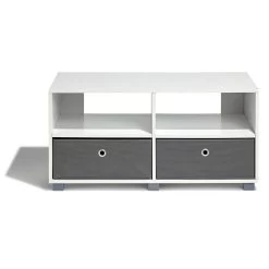 Meuble TV Utah Blanc 2 Tiroirs Et 2 Niches