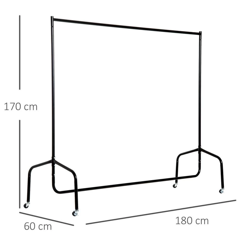 Portant Tringle à Vêtements Acier Charge Max. 140 Kg Dim. 180L X 60l X 170H Cm Noir 2 Portant Tringle à Vêtements Acier Charge Max. 140 Kg Dim. 180L X 60l X 170H Cm Noir – Image 2