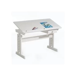 Bureau Enfant FLEXI En Pin Massif Réglable En Hauteur Et Plateau Inclinable Lasuré Blanc