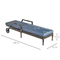 Transat Bain De Soleil Grand Confort : Matelas, Têtière, Inclinaison Réglable Multipositions, Accoudoirs, Roulettes Résine Tressée Gris