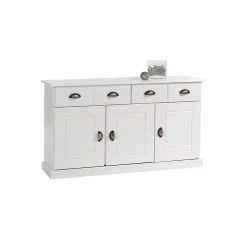 Buffet PARIS En Pin Massif 3 Portes Et 2 Tiroirs Lasuré Blanc