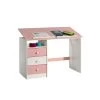 Bureau Enfant KEVIN En Pin Massif 3 Tiroirs Et Plateau Inclinable Lasuré Blanc Et Rose